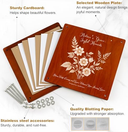Joy&Grace Large Flower Press Kit for Adults with Designed Cover and DIY Album, 10.9" x 10.9" 10 Layers Plant Press and Plant Drying Toolkit, Flower Preservation Kit (Color Box, Mahogany Color) - Image 5