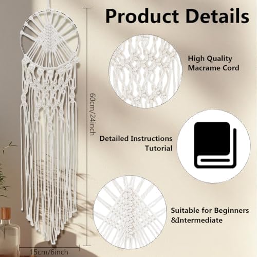 IFNUNLY 8 Set DIY Macrame Kit for Beginners Star Macrame Dream Catcher Handmade Macrame Plant Hanger Kit for Adults Wall Hanging Tapestry with Instruction Birthday Decor - Image 3