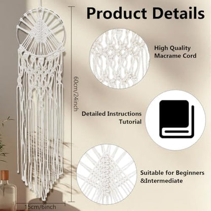 IFNUNLY 8 Set DIY Macrame Kit for Beginners Star Macrame Dream Catcher Handmade Macrame Plant Hanger Kit for Adults Wall Hanging Tapestry with Instruction Birthday Decor - Image 3