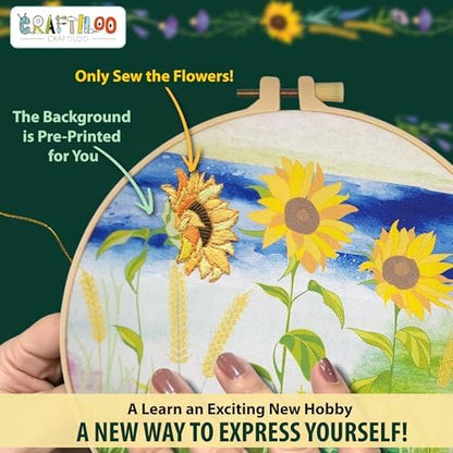 Embroidery Kit for Beginners Adults - 4 Floral Patterns, Learn 17 Stitches - Image 4