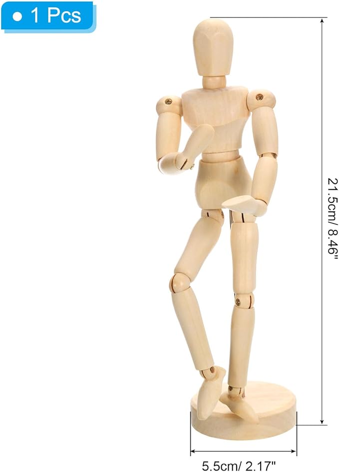 PATIKIL 8" Wooden Mannequin Figure, Artist Drawing Manikin Model Flexible Movable Jointed Sketching Lay Figure for Painting Drawing Decoration