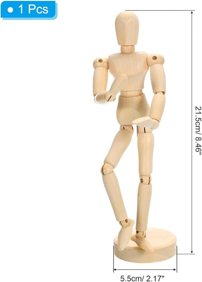 PATIKIL 8" Wooden Mannequin Figure, Artist Drawing Manikin Model Flexible Movable Jointed Sketching Lay Figure for Painting Drawing Decoration