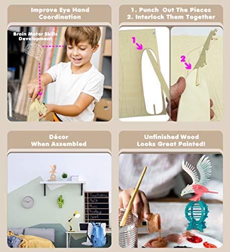 Puzzled 3D Puzzle Eagle Wood Craft Construction Model Kit, Fun, Unique & Educational DIY Wooden Toy Assemble Model Unfinished Crafting Hobby Puzzle to Build & Paint for Decoration 61 Pieces Pack - Image 3