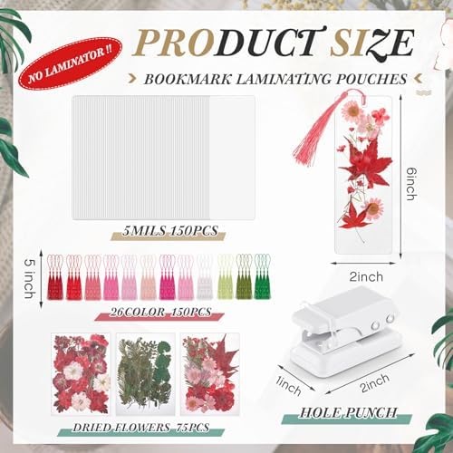 Fuyoooo 376 Pcs Pressed Flower Bookmark Kit,Red,2 x 6 Inch - Image 2