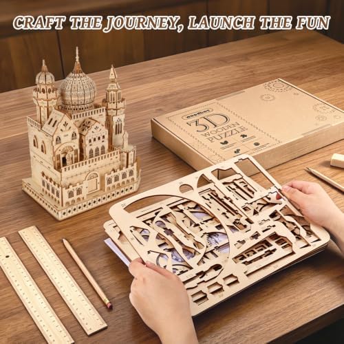3D Wooden Puzzles for Adults, DIY Dreamy Castle Model Kit with Spark Light - Image 5