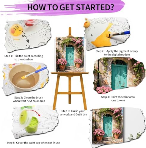 pchmcu DIY Streetscape Paint by Numbers Kits for Adults,Flower Door Scenery Paint by Number for Adults Beginner,Paint by Numbers Kits on Canvas Without Frame for Home Wall Decor 16x20inch - Image 5