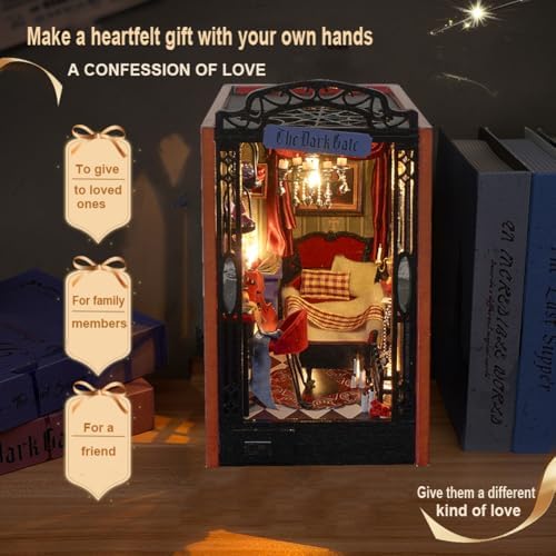 DIY Miniature House Kit, European Style Book Nook Kit, Illusion Mirror Design Miniature Dollhouse Kit, Booknook Bookshelf Desktop Decor Model Build Creativity Gift for Women and Adults - Image 3