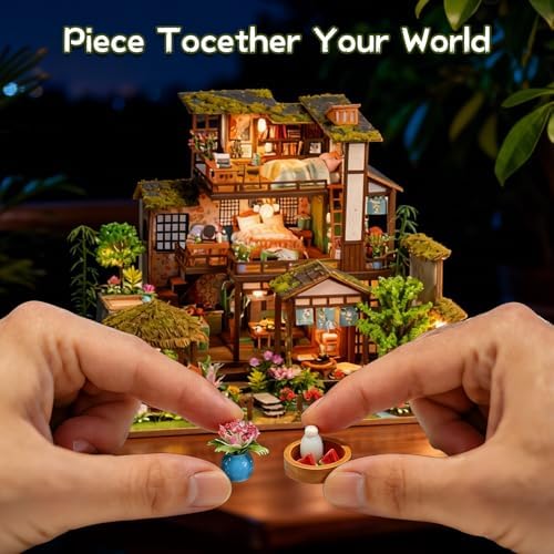 DIY Miniature House Kit, Dollhouse Kit, 3D Wooden Puzzles Bookshelf Craft Kits, Mini Doll House Building Kit for Adults Teen(Garden Cottage) - Image 3