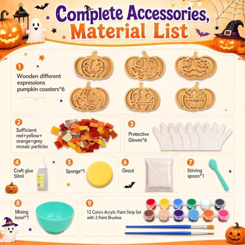 6PCS DIY Glass Mosaic Tiles for Crafts, Mixed Color, Halloween Pumpkin - Image 3