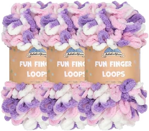 JubileeYarn Fun Finger Loops Yarn - Purple Pink White by BambooMN