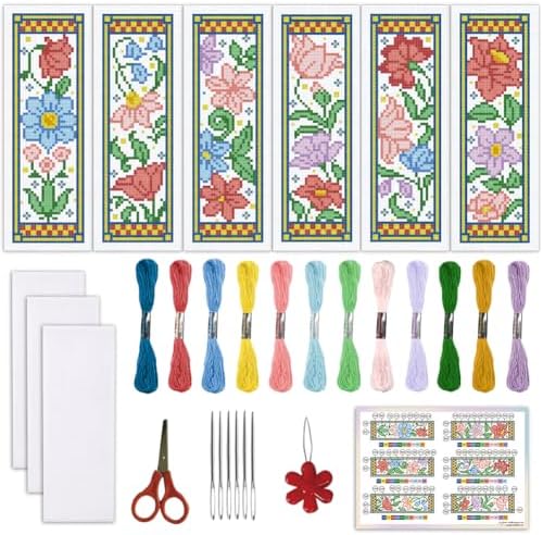 ORIGACH 6 Set Medieval Garden Flower Cross Stitch Bookmark Kit for Beginner by ORIGACH