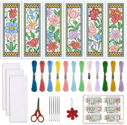 ORIGACH 6 Set Medieval Garden Flower Cross Stitch Bookmark Kit for Beginner by ORIGACH