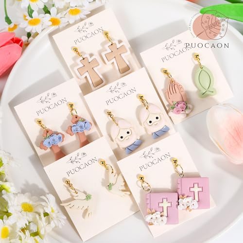 Puocaon Christian Polymer Clay Cutters - 15 Pcs Polymer Clay Cutters for Earrings Jewelry, Bible Books Jesus Cross Pigeon Shape - Image 2