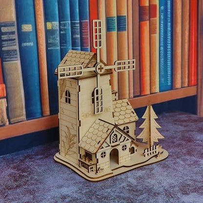 3D Wooden Puzzle Windmill Mill Design Model Kit, DIY Creative Assembly Building Set for Adults, Christmas - Image 5