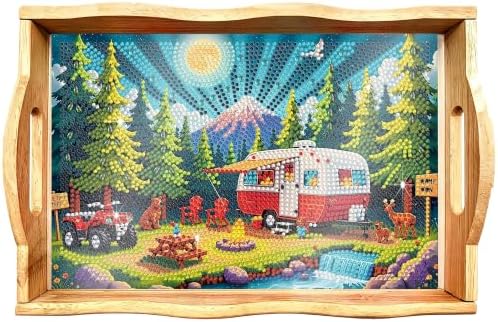 DIY Diamond Painting Wooden Serving Tray Kit, Adult Craft Gem Art Tray with Handles, Multipurpose Fruit Snack Platter for After-Work Chat & Home Decor (Camping, 7.8×11.8in) by EWJRNSFDiamondPainting