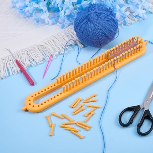 Hobbspring Knitting Loom Set Rectangular Knitting Board Loom 13.9x2in Plastic Darning Needle Crochet Yellow Scarf Looms Long Hats Shawl Making Tool DIY Yarn Weaving Kits for Women Adults Beginners - Image 4
