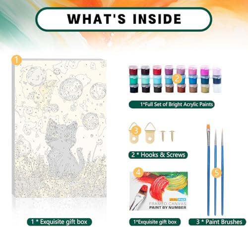 Framed Paint by Numbers Kit for Adults Beginner & Kids Ages 8-12, Black Cat Paint by Numbers with frame, without Easel, DIY Acrylic Number Painting for Adults Animal for Home Decor Gift 8 x 12 Inch - Image 5