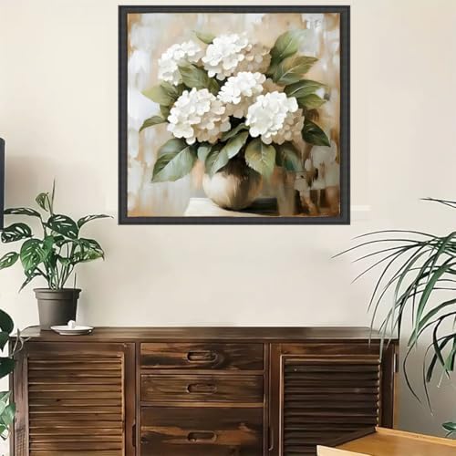 GEMFAMILY Hydrangea Paint by Numbers Kit for Adults,White Hydrangea Oil Painting Kit Adult Paint by Number Kits on Canvas,DIY Painting Art by Numbers for Home Wall Decor 16 x 16 Inch - Image 3