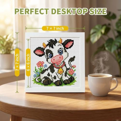 WUSARPLY Cow Stamped Cross Stitch Kits for Beginners Adults with Framed - Image 3