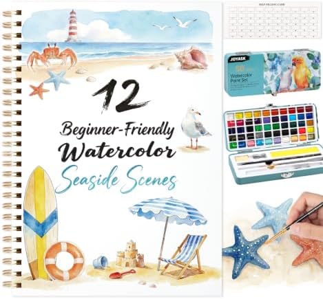 Watercolor Workbook with 12 Seaside Patterns,50 Colors Watercolor Paint Set by Joyask
