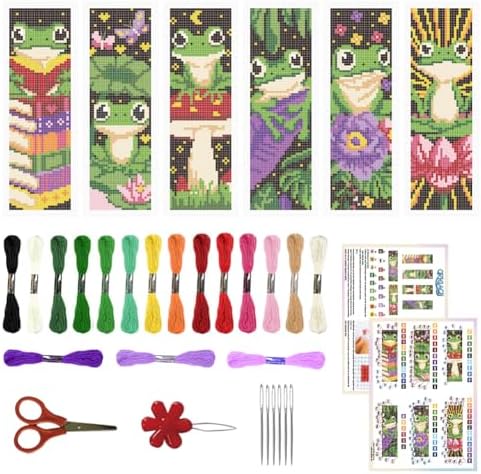 ORIGACH 6 Set Frog Cross Stitch Bookmark Kit for Beginner by ORIGACH