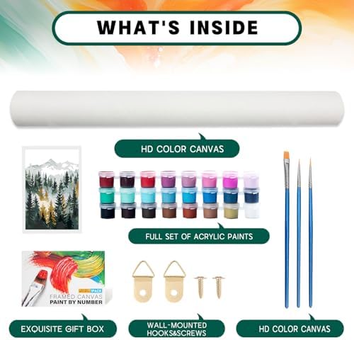 Framed Paint by Numbers Kit for Adults Beginner & Kids Age 8-12, Easy Landscape Adult Paint by Number Kits on Canvas, DIY Acrylic Forest Number Painting for Adults Mountain for Home Decor 8x12 Inch - Image 5