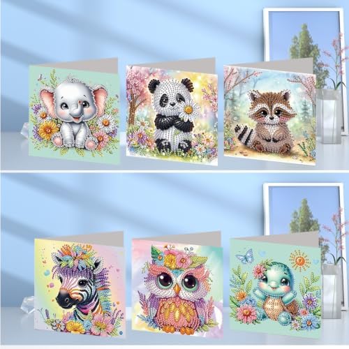 6PCS Owls Pandas Diamond Art Painting Greeting Cards Kit with Envelopes - 5D DIY Diamond Art Card Kits for Adults - Handcrafted Postcards for Birthday & Holiday - Image 2
