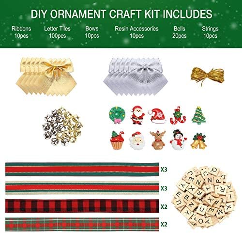 Christmas Ornaments Tree Decorations Personalized Crafts for Girls Adults Kids Kit DIY Ribbon Letter Tiles Bells Rustic Stockings Name Tags Hanging Xmas Decor for Gifts Wreath Room Holiday - Image 3