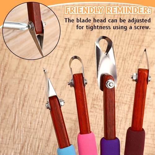 Lanties 4 Pcs Pottery Carving Tool Set Sculpture Scraper Craft Modelling Tools Red Pear Wood Texture Handle with Stainless Steel Blade for Clay Carving, Ceramic Sculpting, Graffito (Wonderful Color) - Image 4