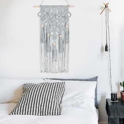FREEBLOSS DIY Macrame Kit for Adults Beginners Bohemian Macrame Wall Hanging Ornament Creative Boho Macrame Wall Art Macrame Tapestry Gift for Mom Girls(Grey) - Image 4