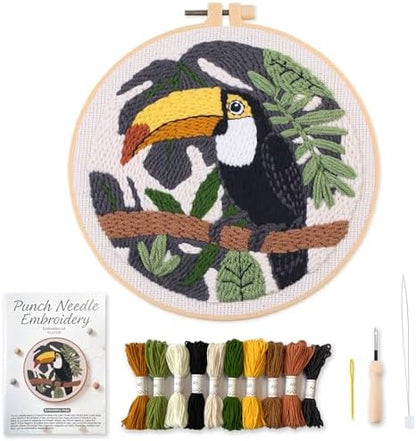 Myfelicity Punch Needle Embroidery Kit, Beginner Craft Set with Animal Pattern Design, 7.9 Inch Hoop (Toucan) by Myfelicityembroiderykit