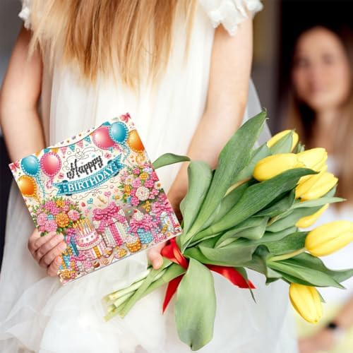 6PCS Diamond Art Painting Greeting Cards Kit, Birthday Themed DIY Card Making Set with Crystals and Envelopes, Creative Craft for Adults, Fun Party Activity and Personalized Gift - Image 5