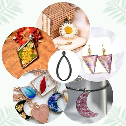 M METERXITY 20-Pack Open Bezels for Resin, Teardrop Shape Open Back Bezel Pendants for Resin Jewelry Making/DIY Earrings Necklace, Alloy Hollow Frame Pendants [Black] - Image 5
