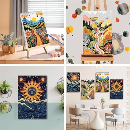 4 Pack Scenery Paint by Numbers for Adults with Frame Canvas - Wooden Easel - Image 5