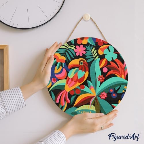 Figured'Art Paint by Numbers Kit for Adults on Wood Slice, 11.8in Diameter - Abstract Toucan - Craft Art Painting DIY Canvas - Image 3