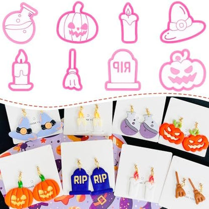 Xaekicr Halloween Polymer Clay Cutters Set – 8pcs Halloween Clay Cutters for Polymer Clay Jewelry, Clay Earring Cutters and Molds – Pumpkin, Tombstone, Witch Hat Clay Tools for DIY Crafts by Xaekicr