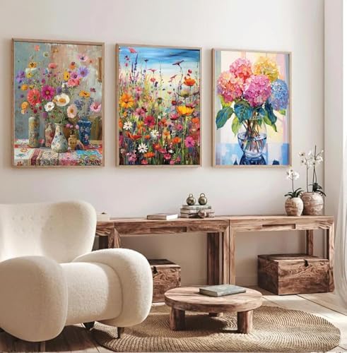 JATOK 3 Pack Paint by Numbers Kit for Adults, Blooming Flowers, 16 x 20 in - Image 5