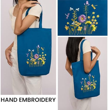 CREAWONDER Canvas Tote Bag Embroidery Kit with Pattern for Beginners, Arts and DIY Embroidery Crafts Kits for Adults, Include Instructions, Embroidery Hoops, Color Threads and Tool - Image 2