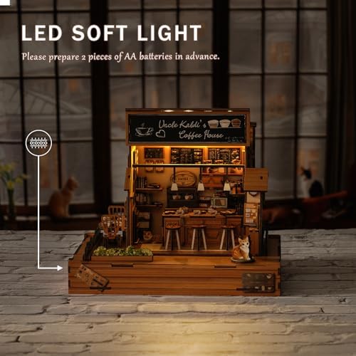 DIY Miniature House Kit (Vintage Coffee Shop) Tiny Dollhouse Kits for Adults to Build, Mini Model Kits with LED, Wooden Adults Crafts Puzzles, Birthday Gifts for Family Friends - Image 6