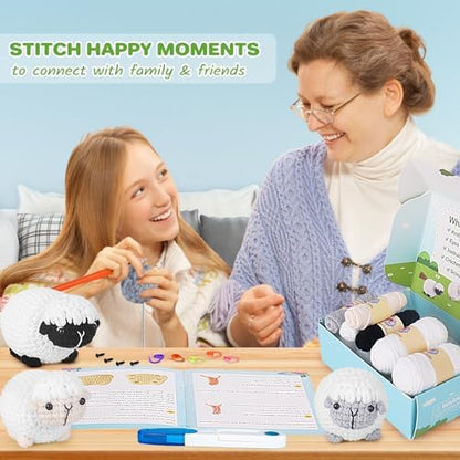 Crochet Kit for Beginners, Crochet Starter Kit with Step-by-Step Video Tutorials, Amigurumi Crochet DIY Knitting Supplies for Teenagers Adults, 3-Pack Little Lambs (40%+ Yarn) - Image 4