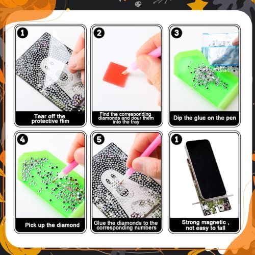 Saillong 6 Pcs Halloween Ghost Diamond Painting Phone Holder, Full Drill - Image 5