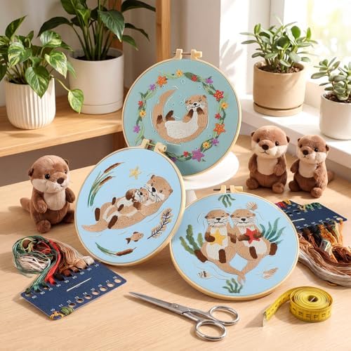 Mindsoft 3 Set Needlepoint Kit for Beginners with Hoop,Otter - Image 2