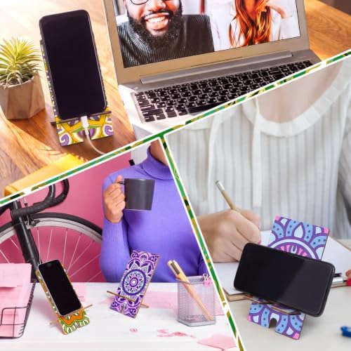 Kenning 12 Pcs Mandala Color Your Own Phone Holder DIY Crafts Mandala Cell Phone Stands Paint Your Own Unfinished Wooden Cellphone Holder to Paint with 24 Color Pens for Adults Handmade Project Gifts - Image 5