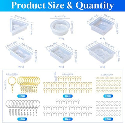 226Pcs Resin Keychain Molds Set - Triangle, Round, Square, Rectangle Ripple Pendant Molds with Keychain Accessories, Perfect Epoxy Resin Silicone Molds for DIY Jewelry Making - Image 4