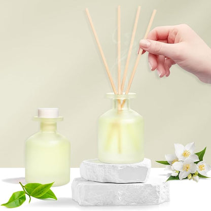 YISOWUH Reed Diffuser - Jasmine Green Tea 3.38oz (100ml) 2 Packs Essential Oil Reed Diffuser Set with 16 Sticks, Long Lasting Fragrance for Home, Bathroom, Bedroom, Room, Decor