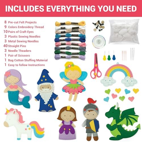 Craftorama Sewing Kit for Kids, Fun and Educational Fairytale Craft Set for Boys and Girls Age 7-12, Sew Your Own Felt Animals Craft Kit for Beginners, 165 Piece Set - Image 2