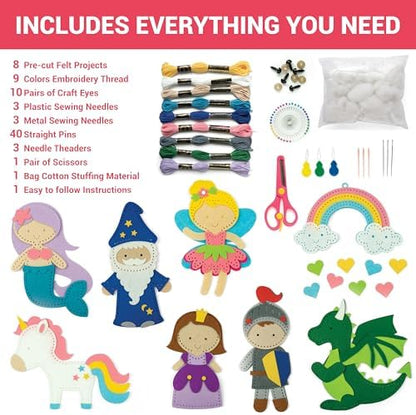 Craftorama Sewing Kit for Kids, Fun and Educational Fairytale Craft Set for Boys and Girls Age 7-12, Sew Your Own Felt Animals Craft Kit for Beginners, 165 Piece Set - Image 2