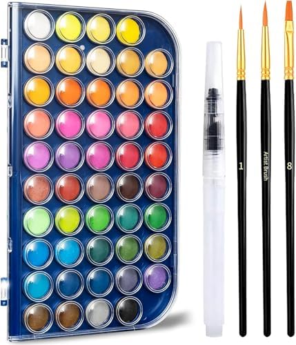 GETHPEN 48 Colors Watercolor Paint Set, 3 Brushes 1 Water Color Brush pen by GETHPEN