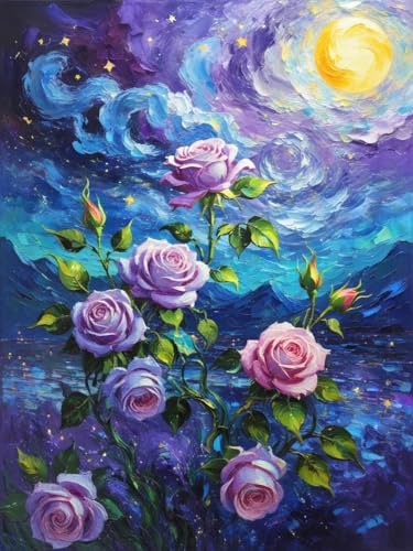 ZRIZQ Flowers Paint by Numbers Kit for Adults Beginner,Purple Rose,16x20 by ZRIZQ