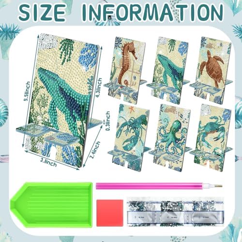 Saillong 6 Pcs Sea Animals Diamond Art Phone Stand, Cell Phone Holder - Image 4